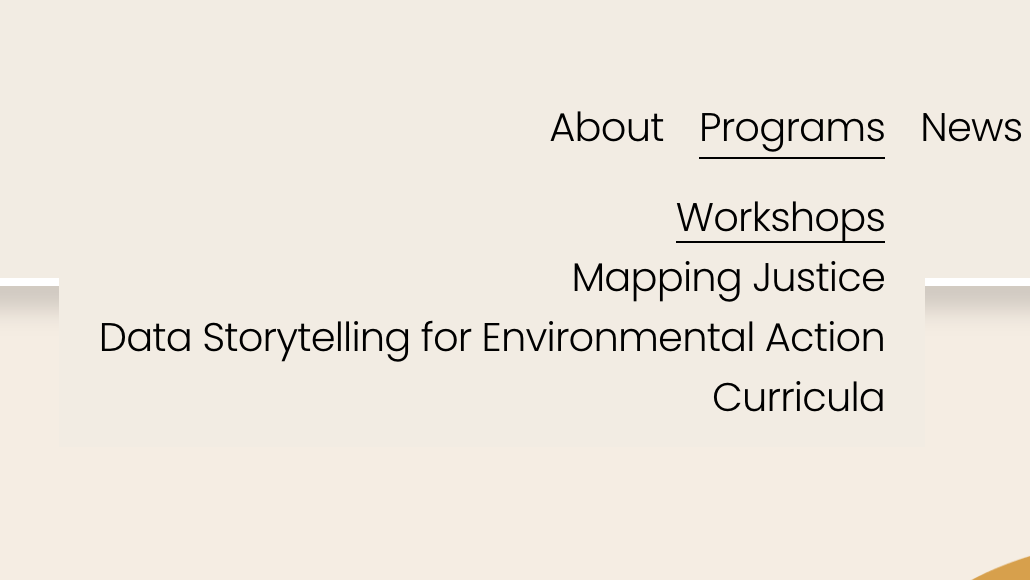 Previous Workshops navigation tab in site header